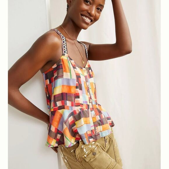 Anthropologie Pilcro Abstract Peplum Tank Top XS - Picture 1 of 4